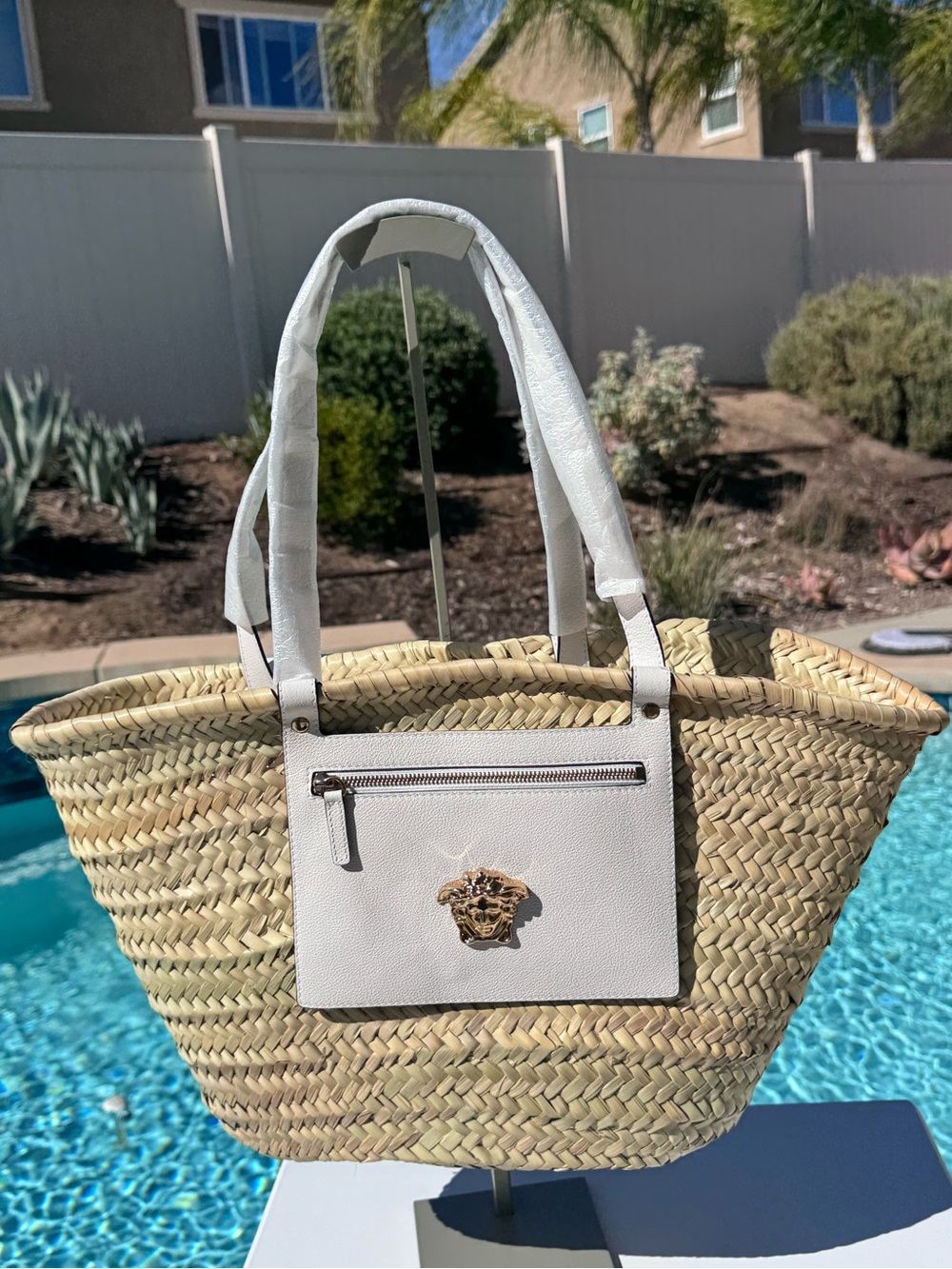 Versace Straw Leather Medusa Tote with Dust bag Cards and COA